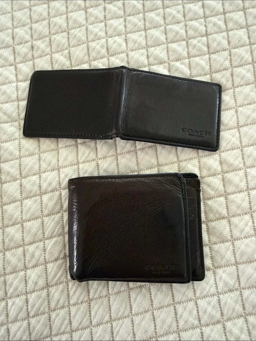 Coach Men's Dark Brown Leather Money Clip Wallet